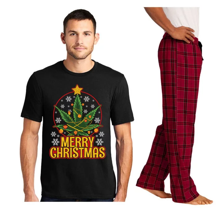 Merry Christmas Weed Marijuana Leaf Christmas Tree Pot Leaf Gift Pajama Set