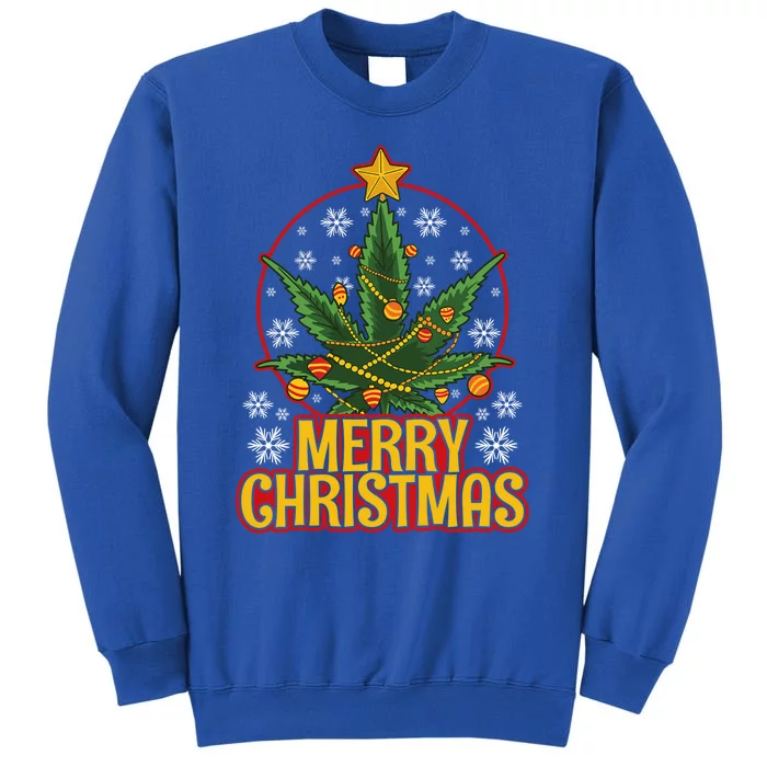 Merry Christmas Weed Marijuana Leaf Christmas Tree Pot Leaf Gift Tall Sweatshirt