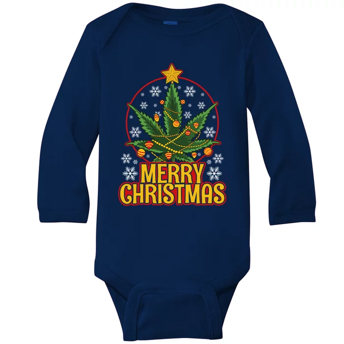 Merry Christmas Weed Marijuana Leaf Christmas Tree Pot Leaf Gift Baby Long Sleeve Bodysuit