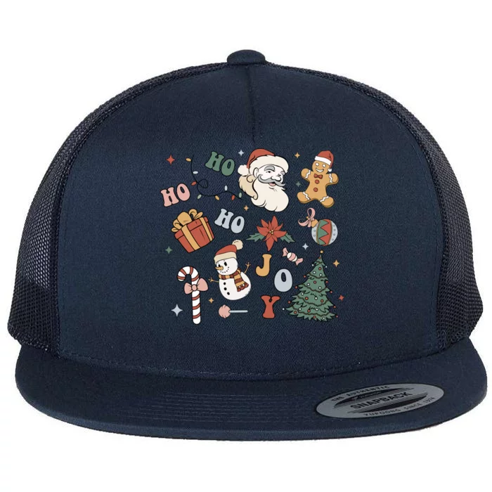 Merry Christmas With Christmas Doodles Family Xmas Matching Gift Flat Bill Trucker Hat