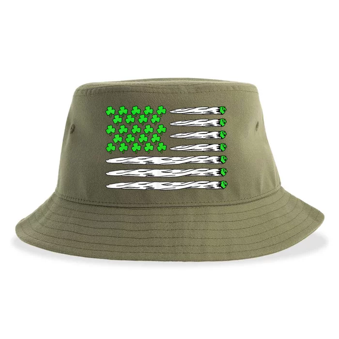 Marijuana Cannabis Weed Usa Flag Shamrock St Patricks Day Sustainable Bucket Hat