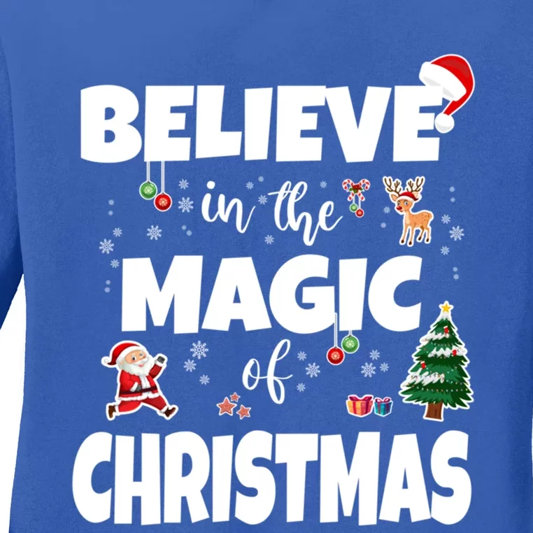 Merry Christmas With Believe In The Magic Of Christmas Meaningful Gift Ladies Long Sleeve Shirt