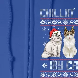 Meowy Chillin With My Cats Feline Fun Christmas Cat Funny Gift Full Zip Hoodie