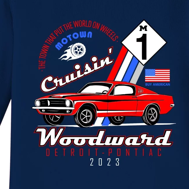 M1 Cruisin Woodward Motown The Town That Put The World On Wheels Baby Long Sleeve Bodysuit