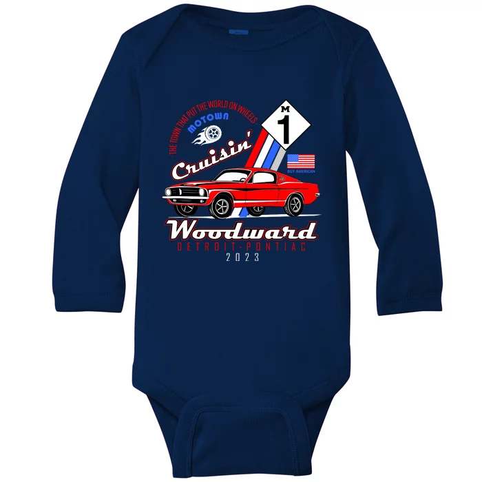 M1 Cruisin Woodward Motown The Town That Put The World On Wheels Baby Long Sleeve Bodysuit