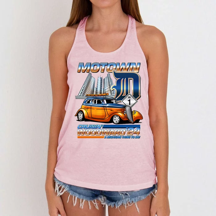 Motown Cruisin Woodward 2024 Women's Knotted Racerback Tank