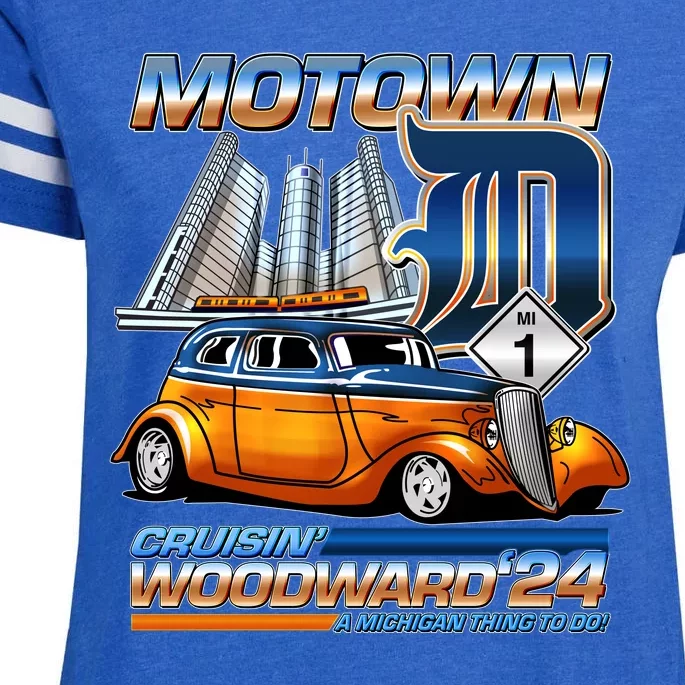 Motown Cruisin Woodward 2024 Enza Ladies Jersey Football T-Shirt