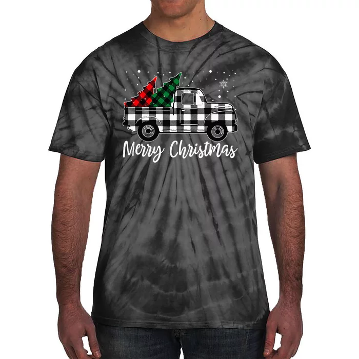 Merry Christmas White Buffalo Plaid Truck Tree Tie-Dye T-Shirt