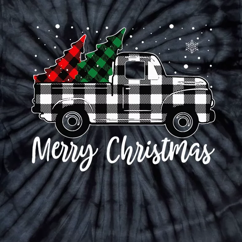 Merry Christmas White Buffalo Plaid Truck Tree Tie-Dye T-Shirt