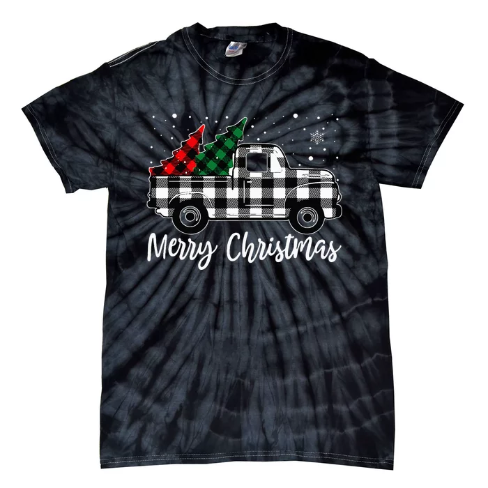 Merry Christmas White Buffalo Plaid Truck Tree Tie-Dye T-Shirt