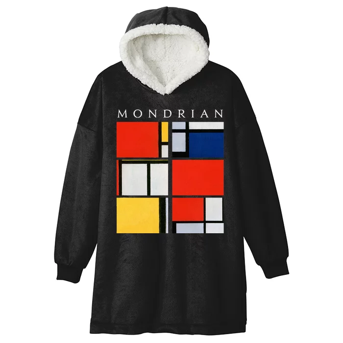 Mondrian Composition With Red Yellow Blue & Black (1921) Hooded Wearable Blanket