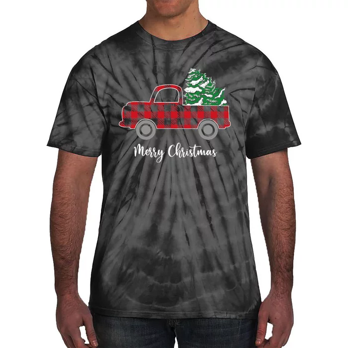 Merry Christmas White Buffalo Plaid Truck Trees Tie-Dye T-Shirt