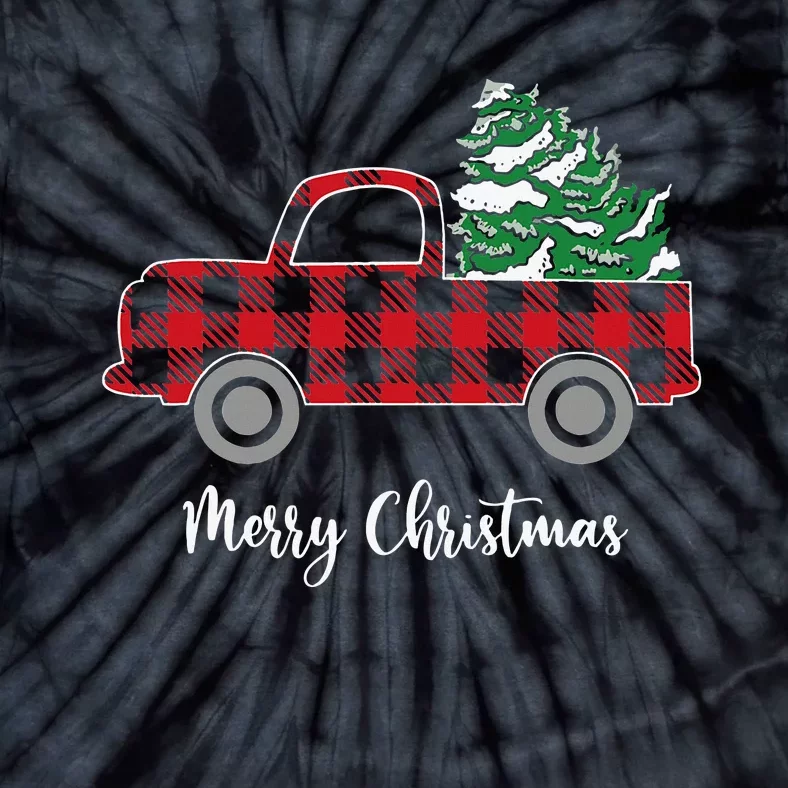 Merry Christmas White Buffalo Plaid Truck Trees Tie-Dye T-Shirt