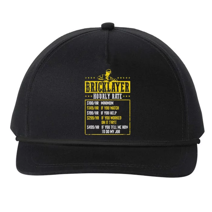 Masonry Construction Worker Funny Bricklayer Hourly Rate Snapback Five-Panel Rope Hat