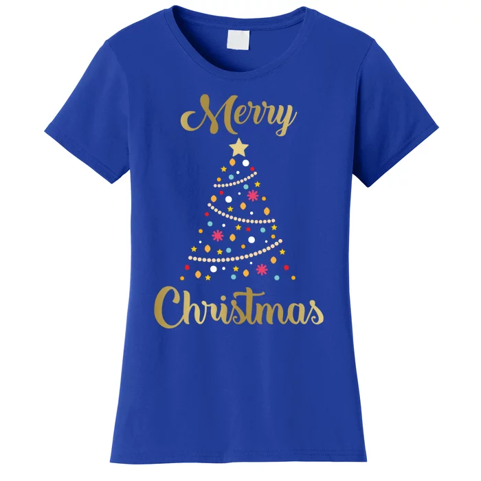 Merry Christmas With Xmas Tree And Lights For Holiday Season Gift Women's T-Shirt