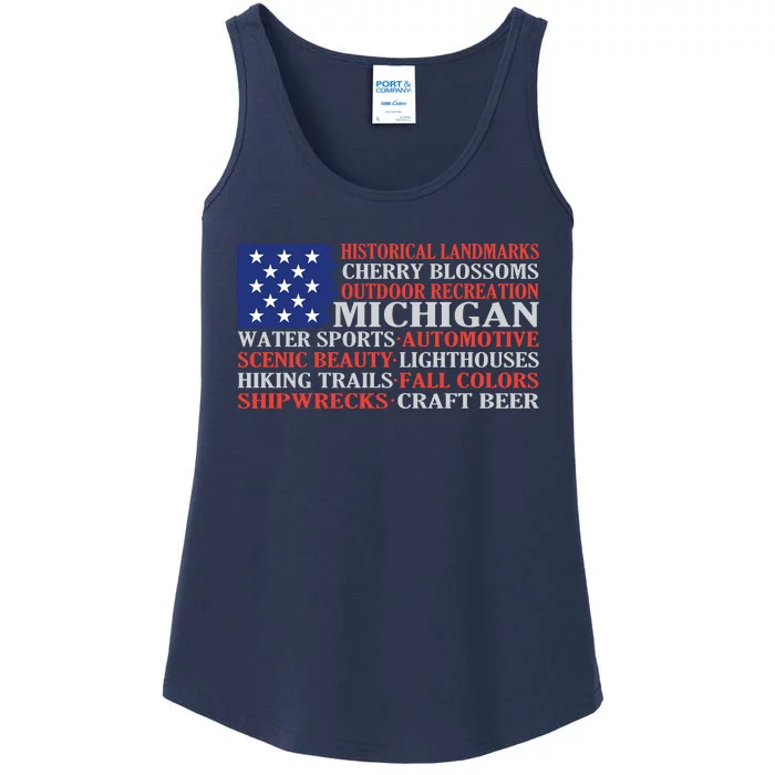 Michigan Characteristic Words Ladies Essential Tank