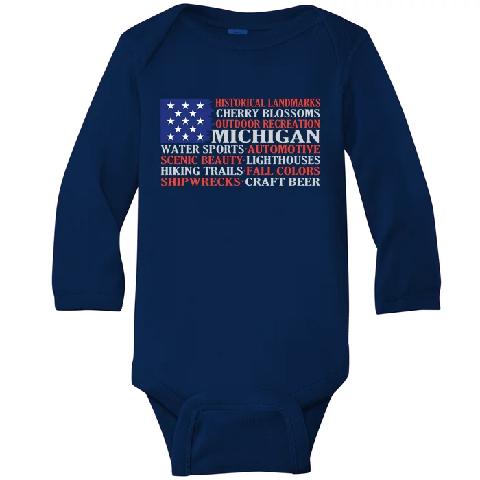 Michigan Characteristic Words Baby Long Sleeve Bodysuit