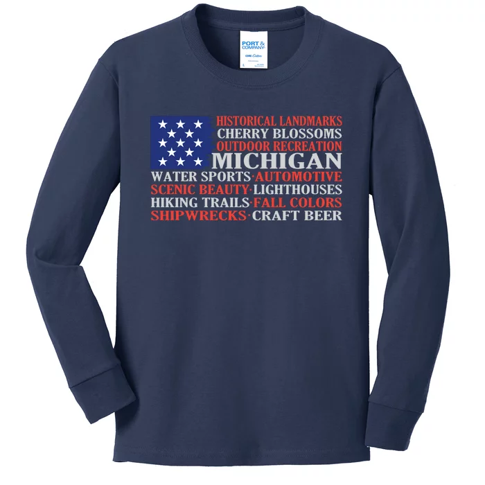 Michigan Characteristic Words Kids Long Sleeve Shirt