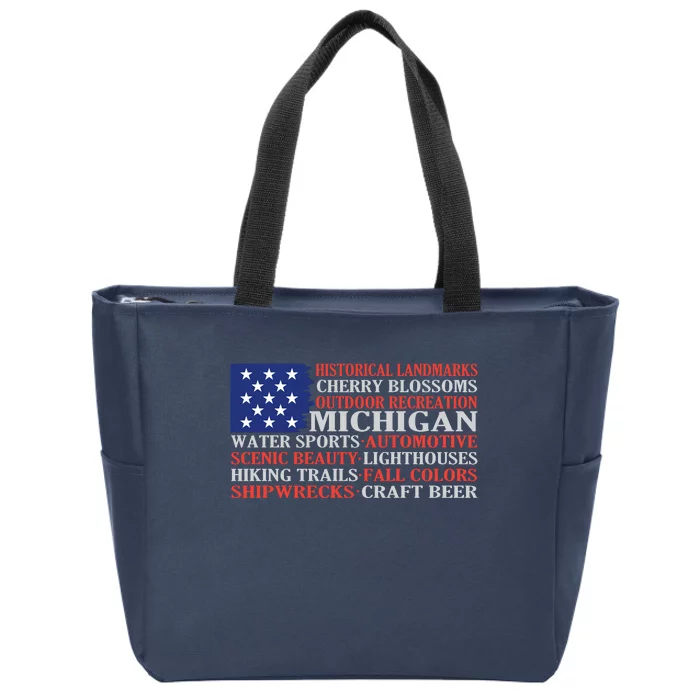 Michigan Characteristic Words Zip Tote Bag