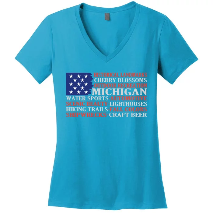 Michigan Characteristic Words Women's V-Neck T-Shirt