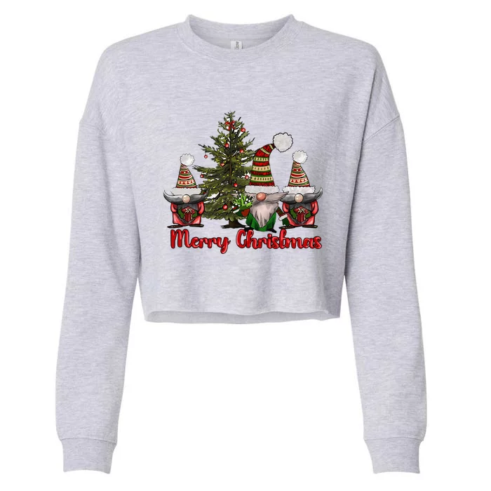 Merry Christmas With Mexican Gnomes Xmas Tree Lights Pajamas Cropped Pullover Crew