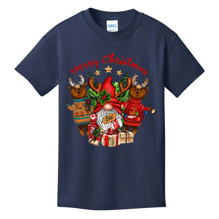 Merry Christmas With Deers And Gnomes Matching Family Gifts Kids T-Shirt