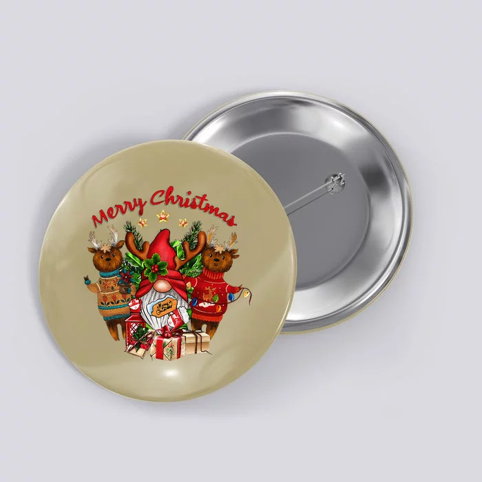 Merry Christmas With Deers And Gnomes Matching Family Gifts Button