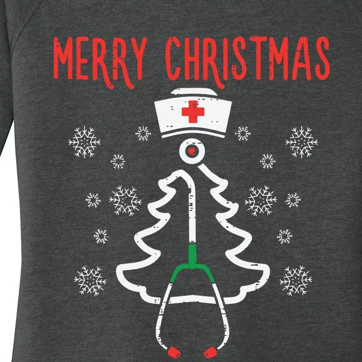 Merry Christmas Xmas Stethoscope Nurse Christmas Scrub Women Women's Perfect Tri Tunic Long Sleeve Shirt