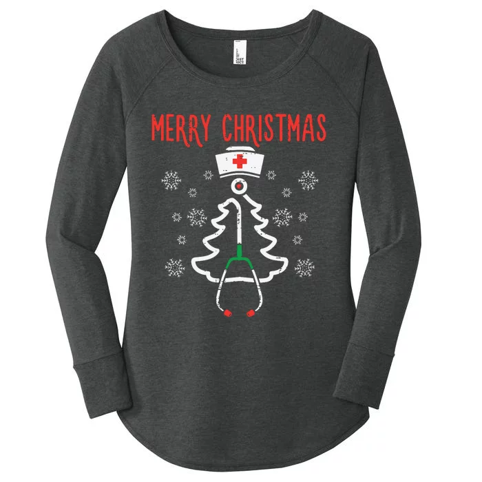 Merry Christmas Xmas Stethoscope Nurse Christmas Scrub Women Women's Perfect Tri Tunic Long Sleeve Shirt