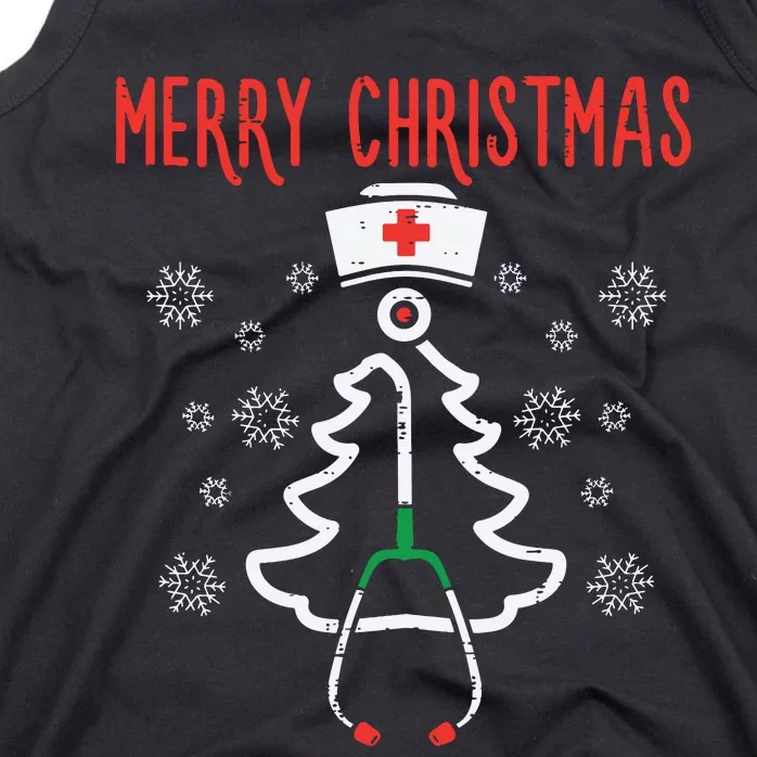 Merry Christmas Xmas Stethoscope Nurse Christmas Scrub Women Tank Top