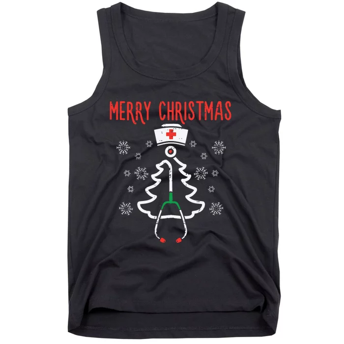 Merry Christmas Xmas Stethoscope Nurse Christmas Scrub Women Tank Top