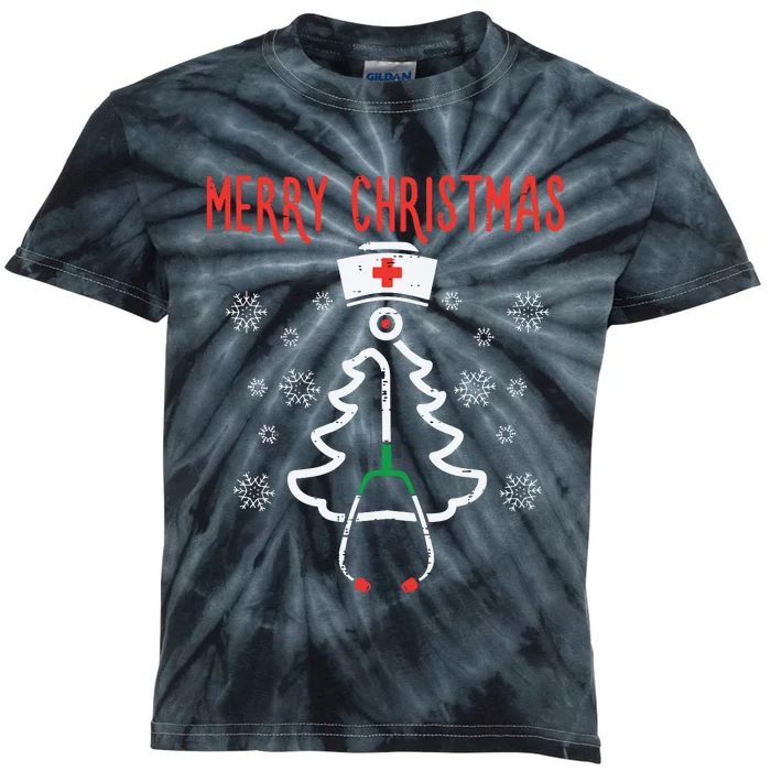 Merry Christmas Xmas Stethoscope Nurse Christmas Scrub Women Kids Tie-Dye T-Shirt