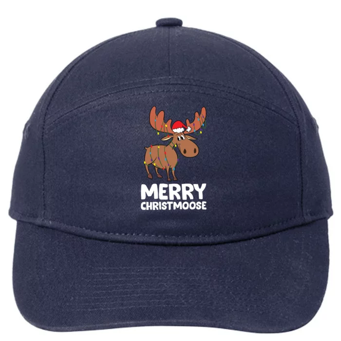 Merry Christmas Xmas Merry Christmoose Santa Hat Moose Gift 7-Panel Snapback Hat