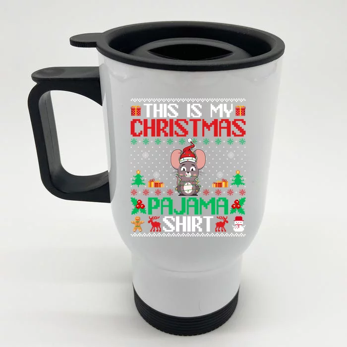 Mouse Christmas Xmas Pajama Gift Santa Hat Mouse Gift Front & Back Stainless Steel Travel Mug