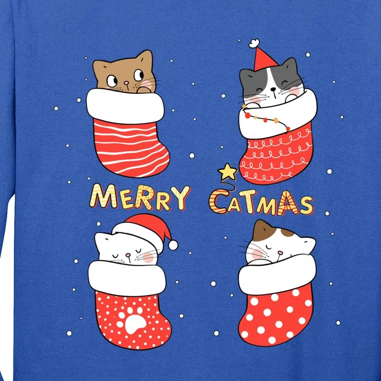 Merry Catmas Xmas Novelty Cat Lover Santa Stocking Meowy Gift Long Sleeve Shirt