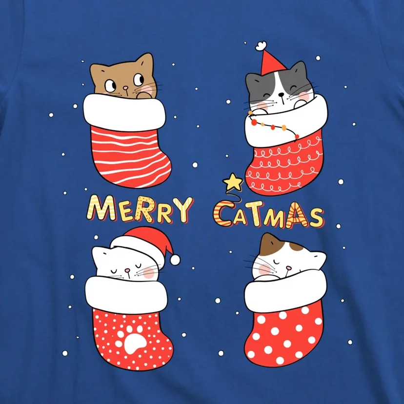 Merry Catmas Xmas Novelty Cat Lover Santa Stocking Meowy Gift T-Shirt