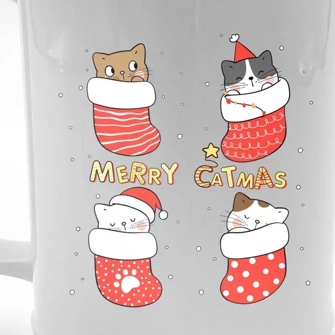 Merry Catmas Xmas Novelty Cat Lover Santa Stocking Meowy Gift Front & Back Beer Stein