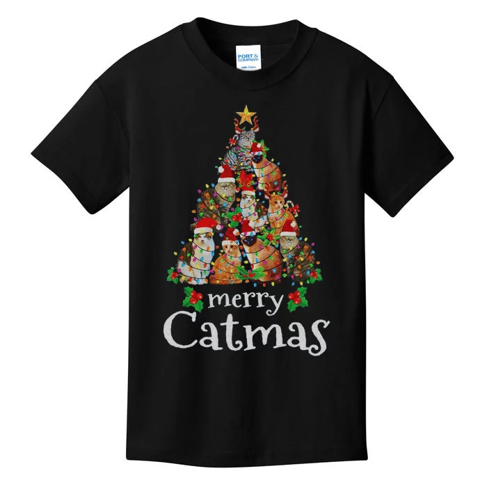 Merry Catmas Xmas Gift Funny Cat Christmas Gift Kids T-Shirt