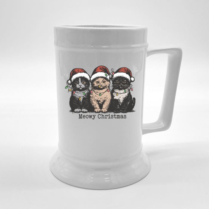 Meowy Christmas Xmas Cat Front & Back Beer Stein