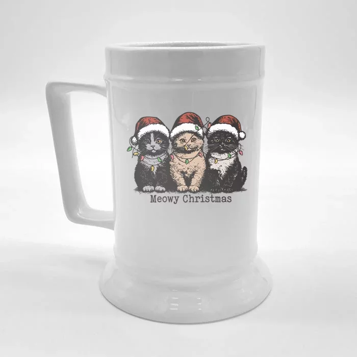 Meowy Christmas Xmas Cat Front & Back Beer Stein