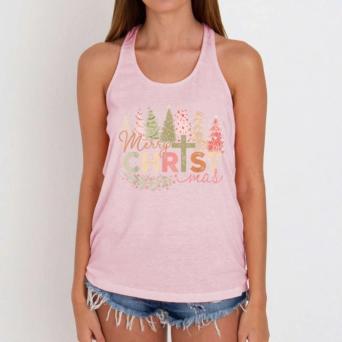 Merry Christmas Xmas Trees Christian Jesus Pajamas Holiday Gift Women's Knotted Racerback Tank