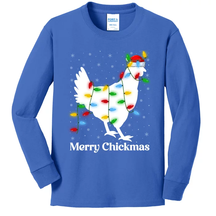 Merry Chickmas Xmas Lighting Santa Chicken Christmas Funny Gift Kids Long Sleeve Shirt