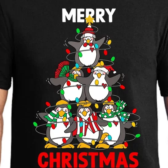 Merry Christmas Xmas Tree Penguins Happy Holiday Xmas Pajama Gift Pajama Set