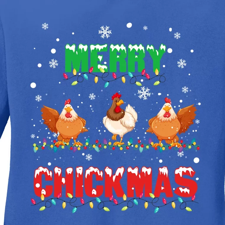 Merry Chickmas Xmas Lights Chicken Lovers Merry Christmas Gift Ladies Long Sleeve Shirt