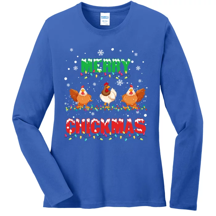 Merry Chickmas Xmas Lights Chicken Lovers Merry Christmas Gift Ladies Long Sleeve Shirt