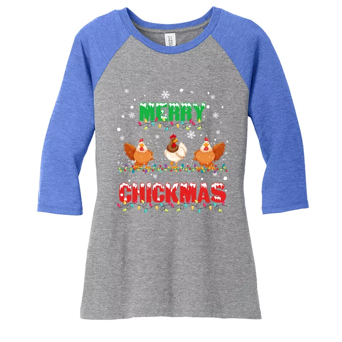 Merry Chickmas Xmas Lights Chicken Lovers Merry Christmas Gift Women's Tri-Blend 3/4-Sleeve Raglan Shirt