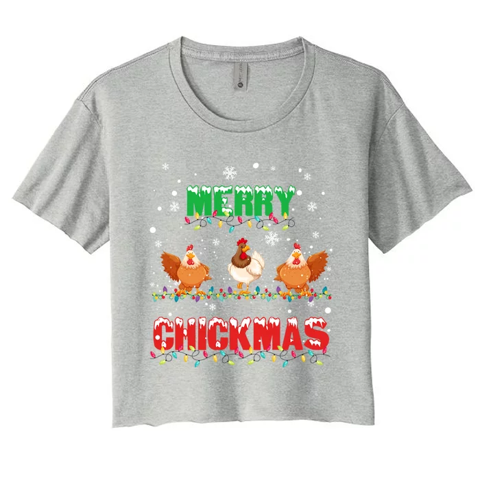 Merry Chickmas Xmas Lights Chicken Lovers Merry Christmas Gift Women's Crop Top Tee