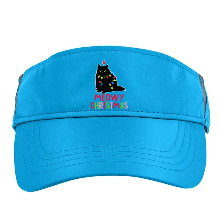 Meowy Christmas Xmas Lights Black Cat Pajamas Family Funny Adult Drive Performance Visor