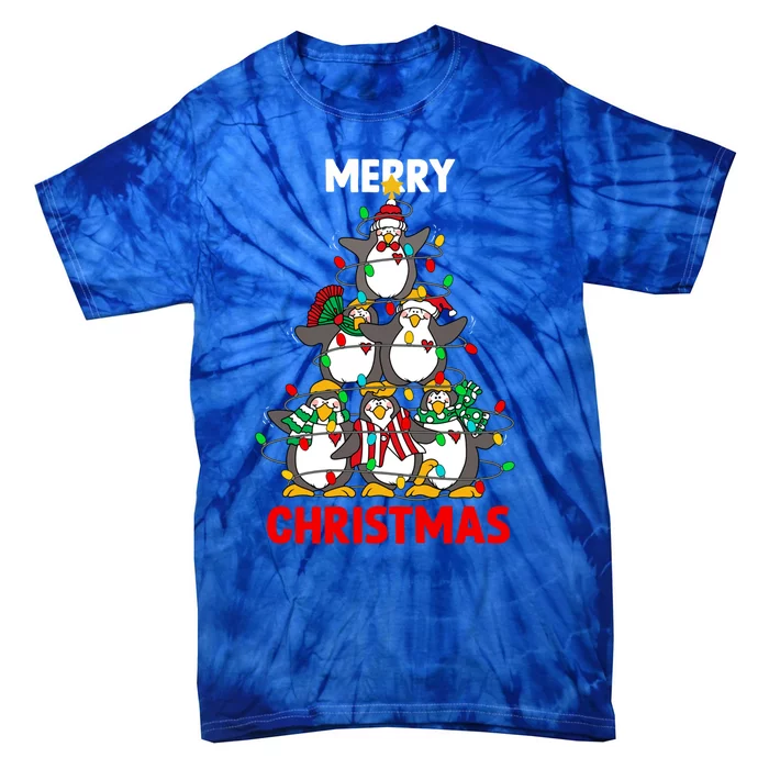 Merry Christmas Xmas Tree Penguins Happy Holiday Xmas Pajama Gift Tie-Dye T-Shirt