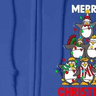 Merry Christmas Xmas Tree Penguins Happy Holiday Xmas Pajama Gift Full Zip Hoodie